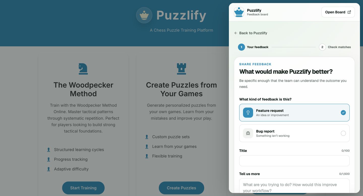 The Simple Feature Board widget open inside a sample web application